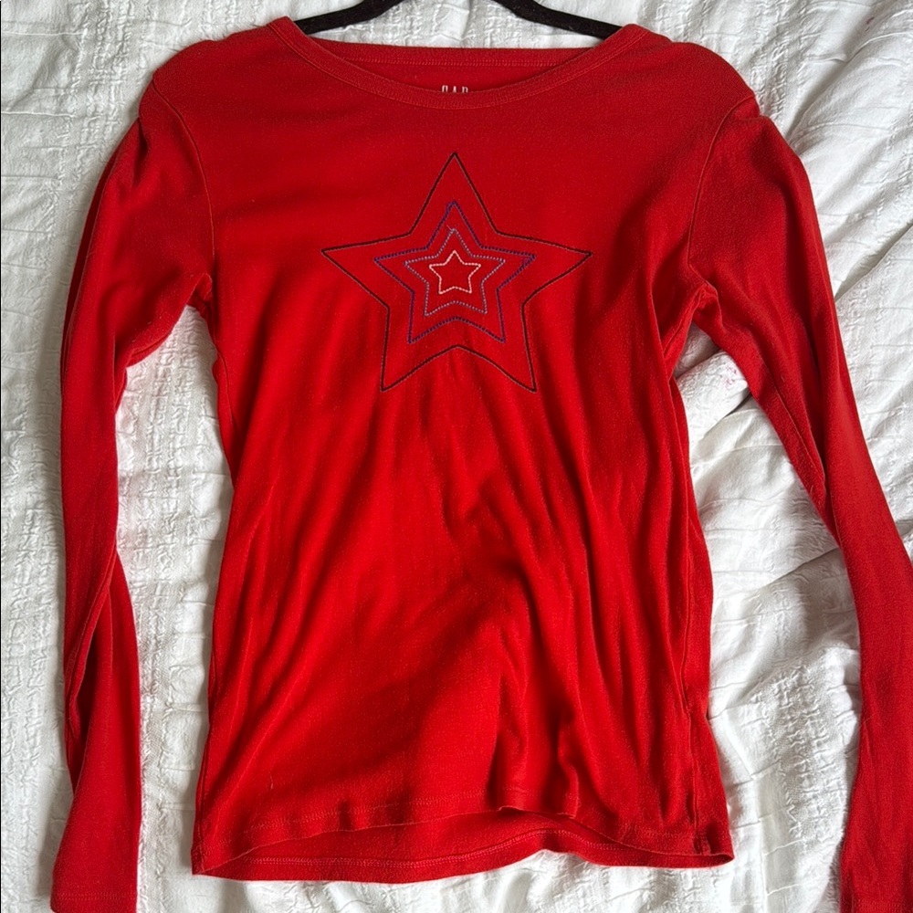 Gap Red Long Sleeve Star Top